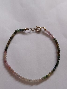 Multicolor Tourmaline Beaded Bracelet - Pink & Green